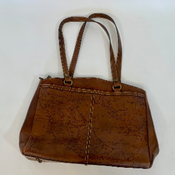 Vintage Patricia Nash Signature Map Collection Tote in Riot Rust Brown Leather